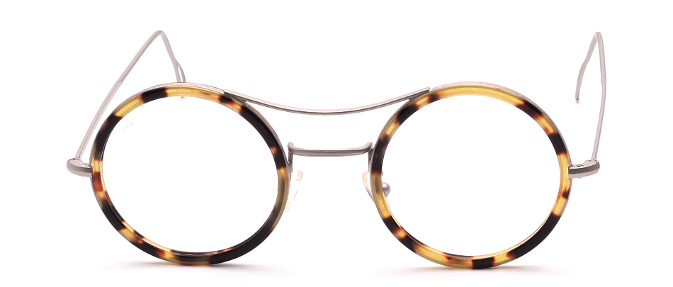 Round metalframe Silver with brown and yellow cellrim Retro Style made in italy 