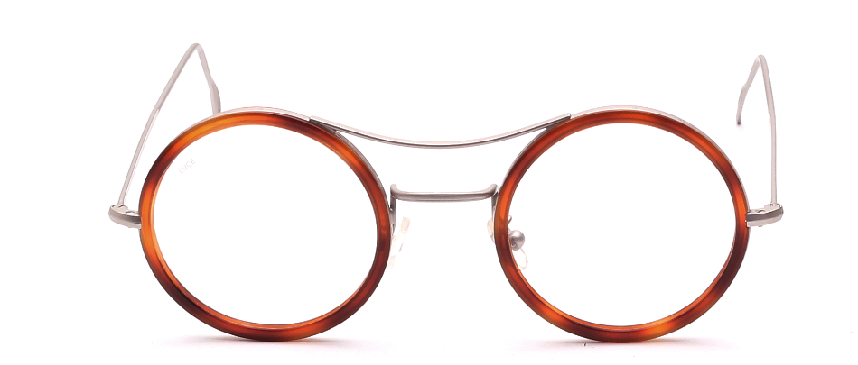 Round metalframe matte Silver havanna cellrim with pads double bridge  Retro Style made in italy 