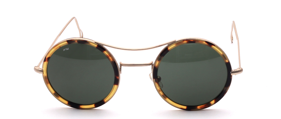Round Sunglasses matte Gold black and yellow cellrim with pads double bridge  Retro Style made in italy 