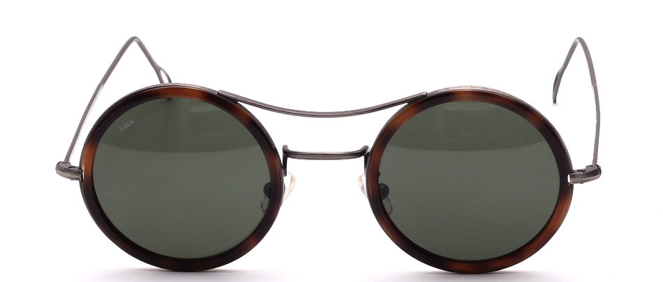 Runde Sonnenbrille Antiksilber schwarz brauner Zellrand mit Pads Doppelsteg im Retro Stil made in Italy