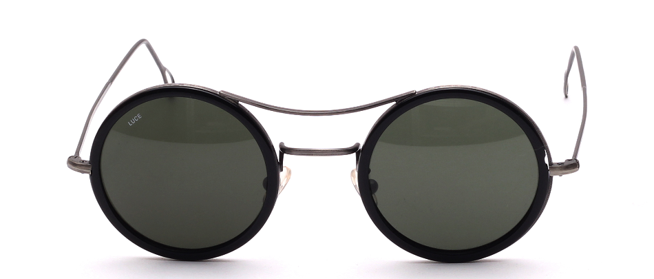 Round Sunglasses antique silver with black cellrim double bridge retro style made in Italy